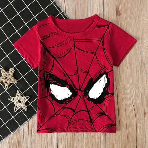 Boys Birthday Marvel Spiderman Shirts Short Sleeves Casual Sport Kids Tops Baby Print Super Hero Birthday Party Wear 5