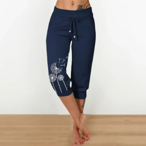 Women Cropped Pants  High Waist Elastic Waistband Drawstring Pockets Dandelion Print Women Casual Sport Pants Streetwear 5