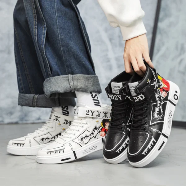 Anime One Piece Women Shoes Men High-Top Board Shoe Autumn Winter Cartoon Graffiti Boy Girl Student Sneaks Casual Shoes New 4