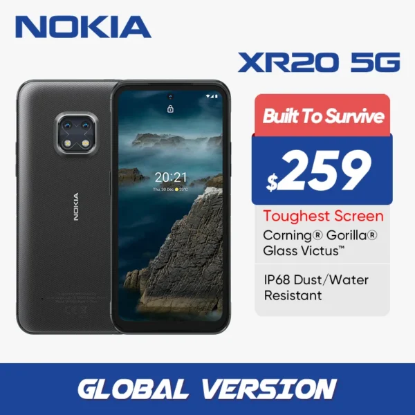 GlobalVersion Nokia XR20 5G Rugged Smartphone Military Standard Toughest Display Corning Gorilla Glass Victus IP68 Resistant NFC 1