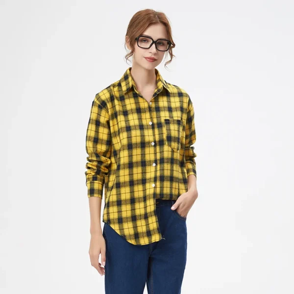 Exquisite Flannel Plaid Shirt Women 2024 New Spring Autumn New Womens Casual Loose Long Sleeve Blouse and Tops Clothes Blusas 1