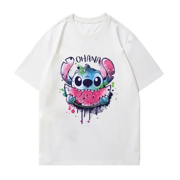 Disney Stitch Women T-shirt Ladies Summer Cartoon Top Fashion Men and Women with The Same White T-shirt 5