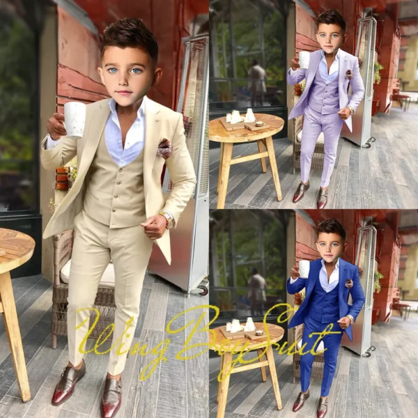 Cream Boys Suit Pants Vest Three Piece Kids Wedding Tuxedo Formal Party Holiday Clothes Custom Child 1