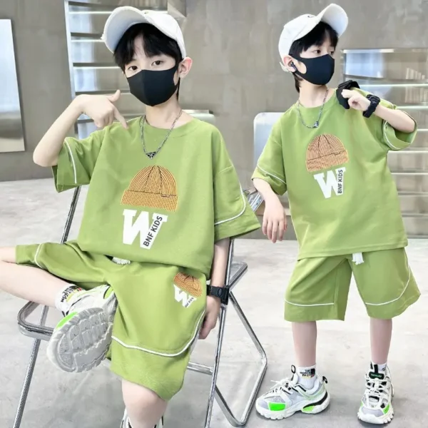 Boys Summer 2023 New Casual Shorts Sleeve Sleeveless T-shirts+Pants 2pcs Sets 5-14 Years Teenage Sportswear Children Outfits Set 6