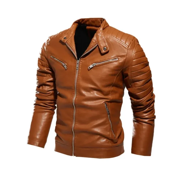 Motorcycle PU Leather Jacket Men's Slim Clothing New Plus Velvet PU Leather Jackets Men's Jacket Casual Motorcycle Coat Black 4