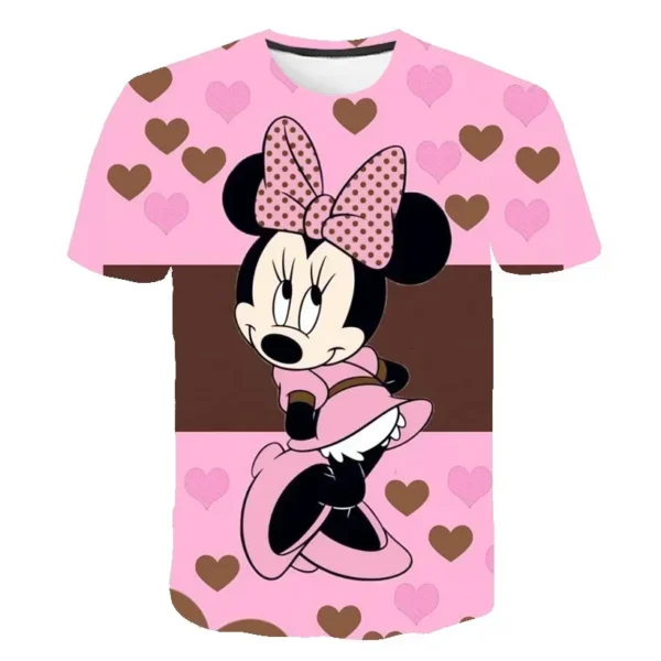 2024 Summer Disney Mickey Minnie Mouse Cartoon 3d Print Short Sleeves T Shirts Girls Casual Tops Fashion Tees Clothes 5