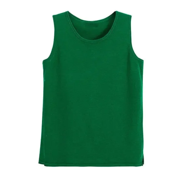 With thin round neck knitted cotton vest, girls' sleeveless loose split bottomed top in summer 5