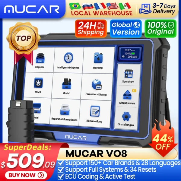 MUCAR VO8 Best Professional Car Diagnostic Tool Obd2 Scanner Automotive Diagnosis ECU Coding Active Test Full Systems 34 Resets 1