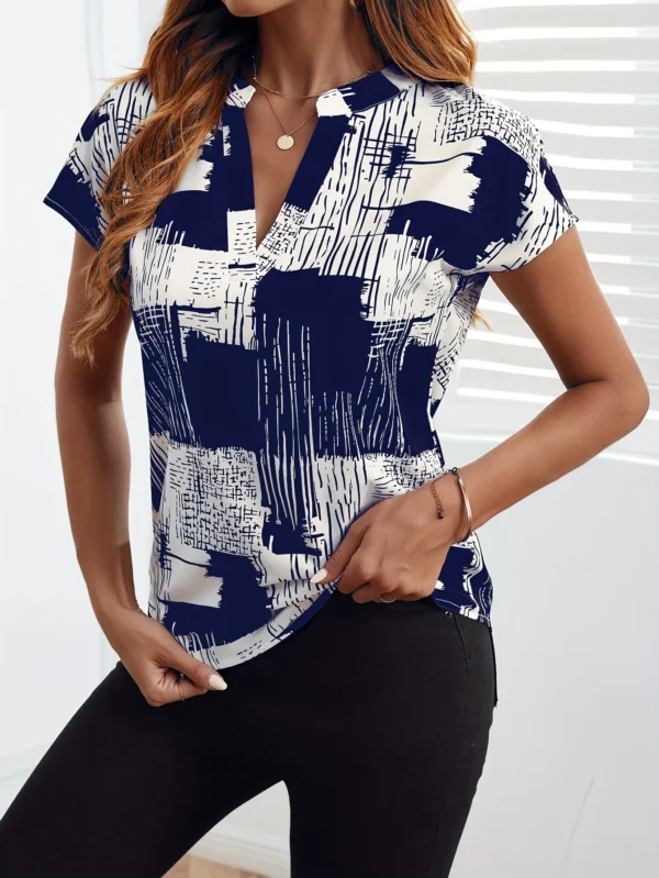 New Women's V-Neck Short Sleeve Shirt, Women's Full Print Dolman Sleeve Top, Women's 6