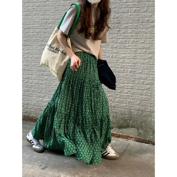 2023 Spring and Summer New Elastic High Waist Crimp Large Swing Dress Slimming skirt A- line 1