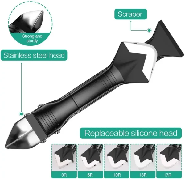 5In1 Silicone Scraper Caulk Tools Glass Glue Angle Scraper Stainless Steelhead Finisher Sealant Scraper Remove Scraper Grout Ki 3