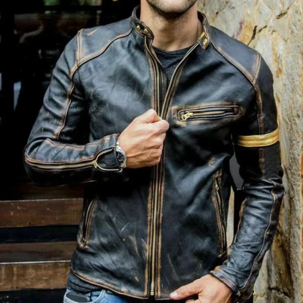 2022 Autumn Motorcycle Leather Jacket Men Street Fashion Bomber Jackets Casual Stand Collar Coat Mens Retro Pu Biker Outwear 5Xl 6