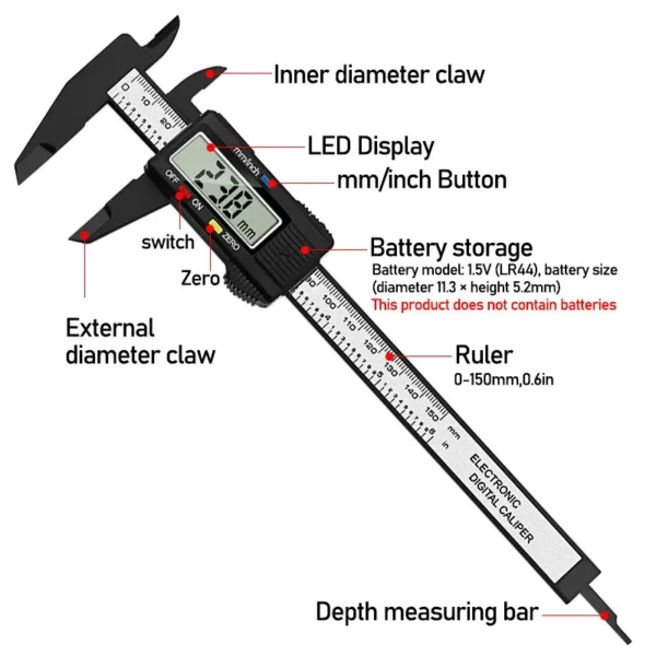 Digital Caliper 6 Inch Electronic Vernier Caliper 100mm Calliper Micrometer Digital Ruler Measuring Tool 150mm 0.1mm 2