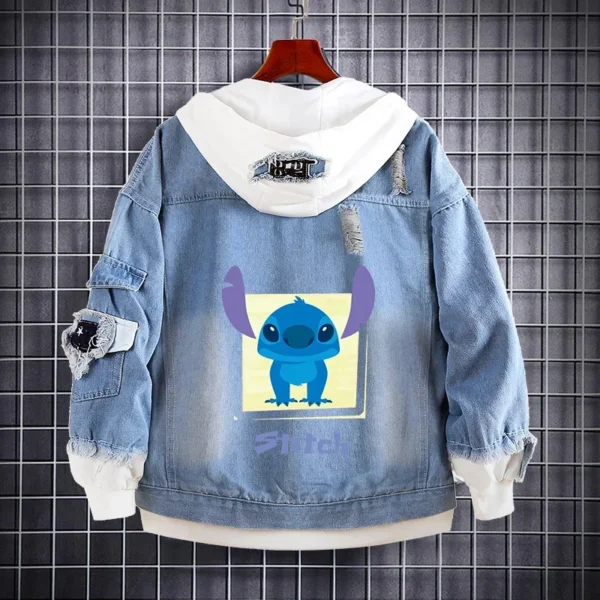 Disney Stitch Denim Hooded Coats Cute Cartoon Sweatshirts Kids Kawaii Anime Print Design Jacket Casual Streetwear Coat For Men 3