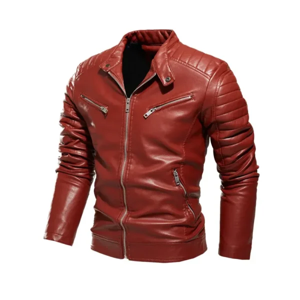 Motorcycle PU Leather Jacket Men's Slim Clothing New Plus Velvet PU Leather Jackets Men's Jacket Casual Motorcycle Coat Black 5