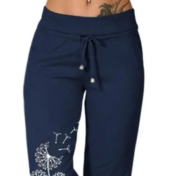 Women Cropped Pants  High Waist Elastic Waistband Drawstring Pockets Dandelion Print Women Casual Sport Pants Streetwear 4