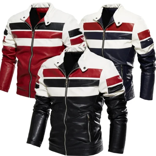 Motorcycle Slim Fleece Jacket Coat Fashion Leather Jacket Men Spring Outdoor Casual Motor Biker PU Leather Jacket Men Autumn 2