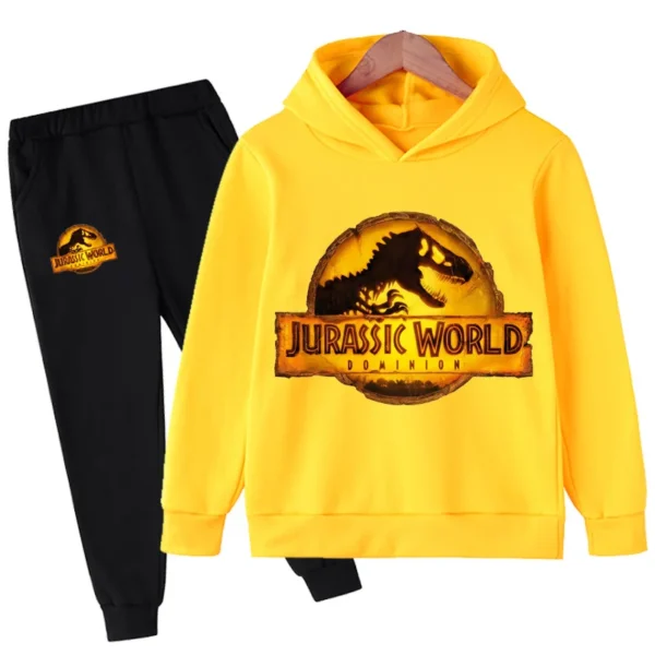 Children Dinosaur Hoodies Pants Set Boys Girls Jurassic World Dominion Sweatshirts Hooded Kids Fashion Pullovers Clothes Suit 3