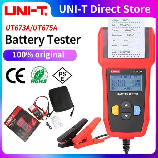 UNI-T UT673A UT675A Automotive Battery Tester Digital Checker with Printer Professional 12V 24V Car Battery Load Tester 1