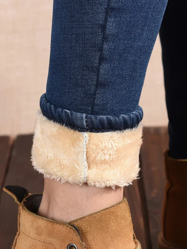 Winter Pencil Jeans Women Thicken Lamb Fluff Skinny Denim Pants High Waist Warm Lambwool Lined Stretch Vaqueros Big Size 34 Jean 2