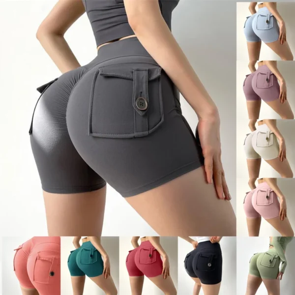 Women Sport Shorts Pockets Gym Sexy High Waist Workout Push Up Booty Scrunch Biker Shorts Pants Fitness Cycling Tights 1