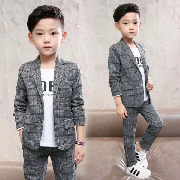 2024 Autumn winter Boys Clothes children Set Plaid Gentleman Top jacket + Pants Outfits Suit Teenager 4 5 6 7 8 9 10 11 12 year 1