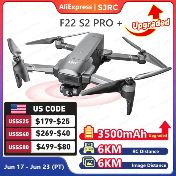 SJRC F22 S2 PRO+ Drone 4K Professional with Camera Laser Obstacle Avoidance 2-axis EIS Gimbal 5G WIFI GPS 6KM FPV RC Quadcopter 1