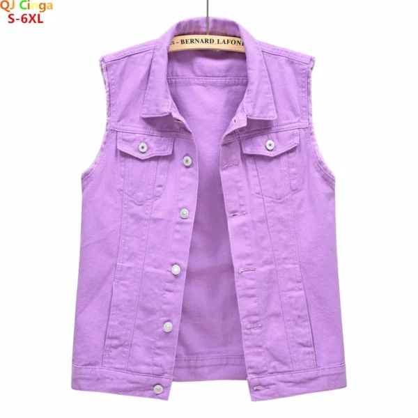 Spring and Summer New Purple Sleeveless Vest Jacket Women's Single-breasted Lapel Vests Coat Fashion Casual Top Waistcoat S-6XL 1