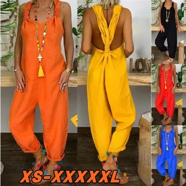 2024 Summer Sexy Solid Women Jumpsuit Playsuit Casual OverallsBib Overall Sleeveless Backless Knotted Jumpsuit Dungarees 6