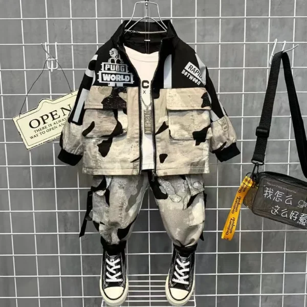 2024 Boys Babys Sets Fashion Jacket Letter Boy Clothing Suit Teenager Children Korean Coats Tops + Pants Cotton 2 3 6 8 10 year 3