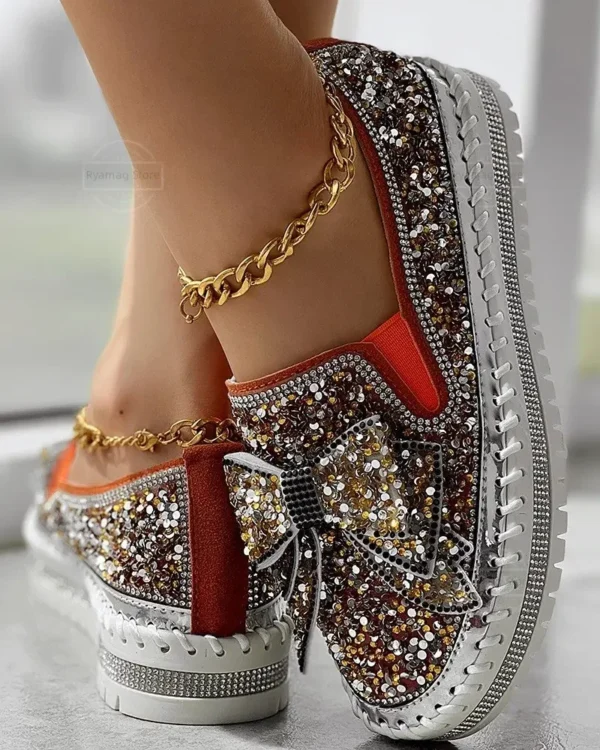 Loafers Women's Bowknot Design Platform Sequin Loafers Flats Women Flat Platform Wine Red Shoes Crystal Sequined Bow Shoes 5