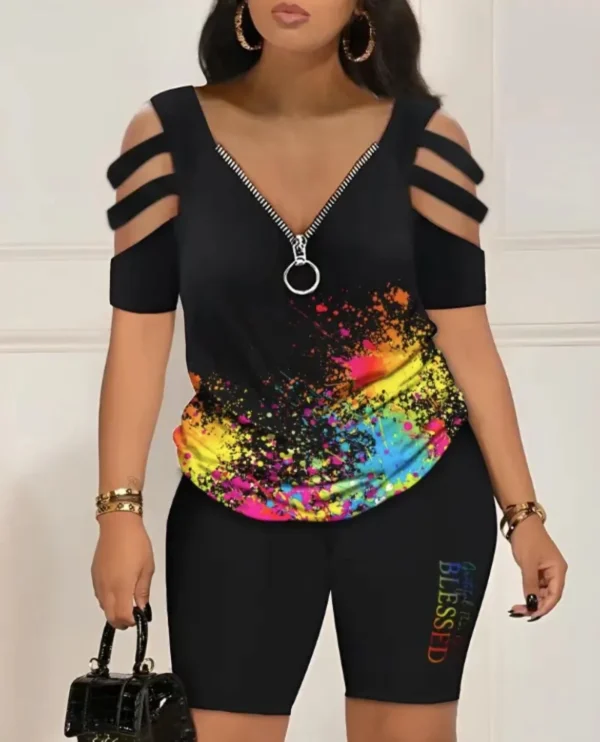 2024 Fashion Sexy Out T Shirt And Shorts 2 Piece Sets Women Outfit Summer Casual Loose Print T Shirts Two Piece Set For Women 2