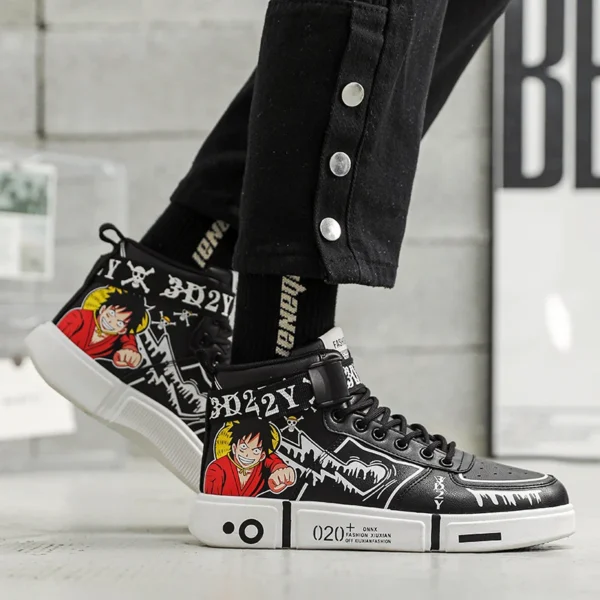 Anime One Piece Women Shoes Men High-Top Board Shoe Autumn Winter Cartoon Graffiti Boy Girl Student Sneaks Casual Shoes New 5