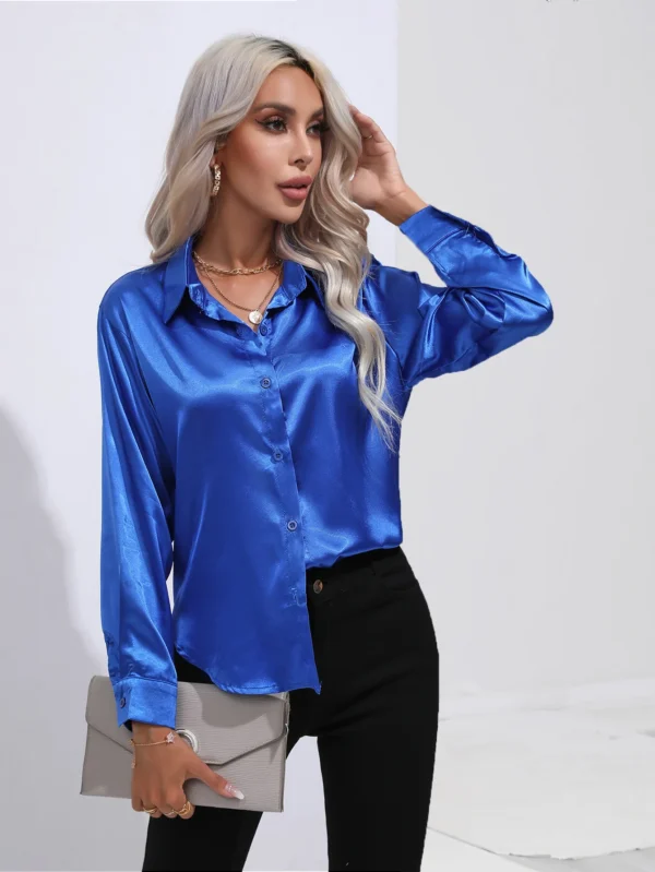 2024 Spring Summer Satin Shirt Women Long Sleeve Shirt Ladies Blouses Loose Button Up Shirts For Women 2