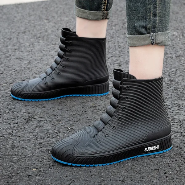 Fashion Men's Rain Boots Rubber Gumboots Slip on Mid-calf Waterproof Working Boots Comfort Red Non-slip Fishing Shoes for Men 4