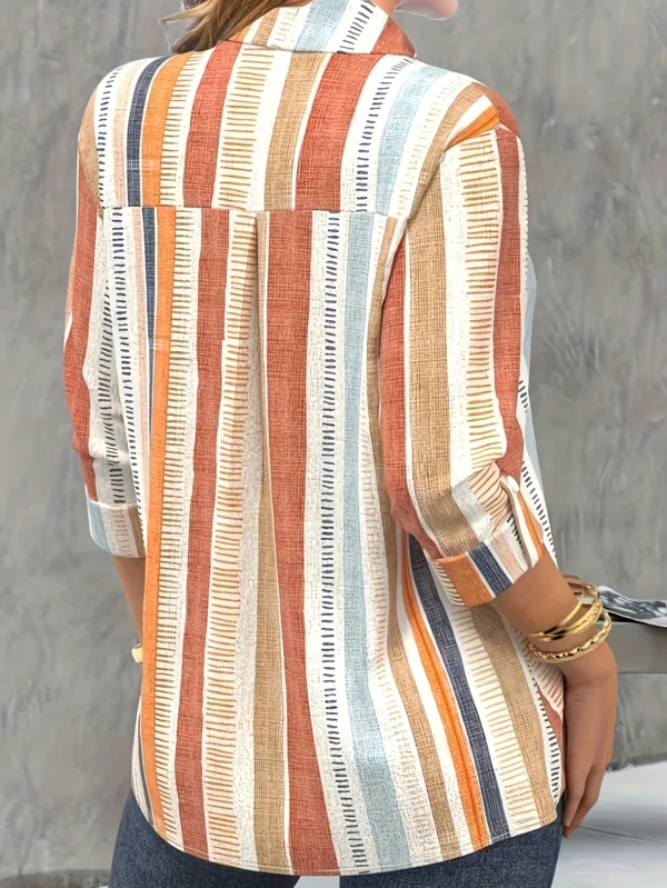 Fashion Woman shirts & blouse Orange striped print Button Long Sleeve Shirt 2024 Spring & Fall Female clothing blouses Tops 2