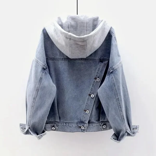 Blue Deconstructable Hooded Turn-down Collar Denim Jacket Women Loose Button Patchwork Outwear Jean Coat Female 1