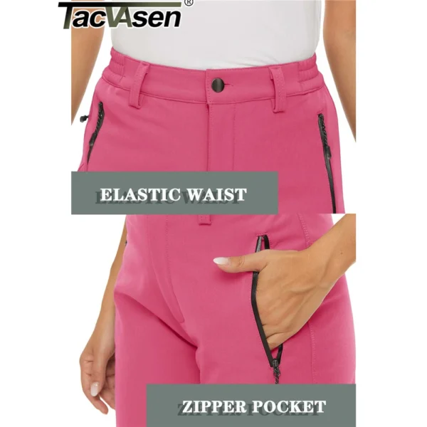 TACVASEN Women's Softshell Fleece Lining Pants Hiking Trekking Mountain Pants Cargo Work Ski Snowboard Trousers Zipper Pockets 5