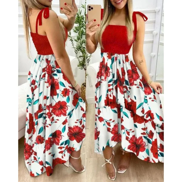 New Sling Stitching Printing Irregular Tube Top Dress In Stock 1