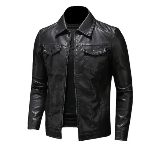 Spring and Autumn New Men's Jackets Fashionable and Trendy Korean Version Slim Fit Casual Men's Leather Jacket Motorcycle Coat 1