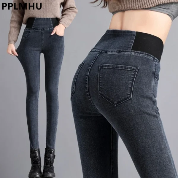 Pencil Jeans Women Spring Fall High Waist Skinny Denim Pants New Korean Casual Stretch Vaqueros Vintage Leggings Kot Pantolon 1