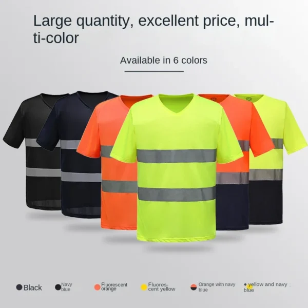 Summer short-sleeved all-polyester breathable V-collar traffic warning clothing site manufacturers custom reflective clothing 2