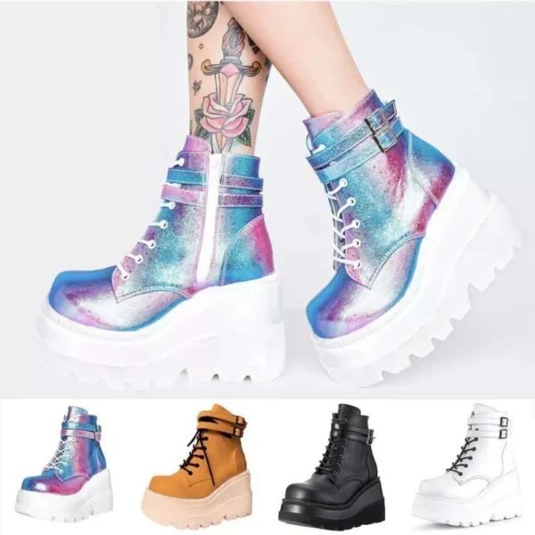 Brand Design Women High Heels Punk Gothic Female Motorcycle Boots Platform Women Boots Fashion Wedges Ankle Boots Big Size 36-43 6