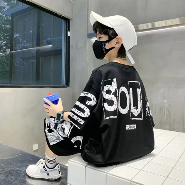 Boys Summer Trendy Casual Sports 2pcs T-shirts+Pants Suits 3-14 Years Teenage Boys Hip Hop Style Fashion Outfits Clothes Sets 6