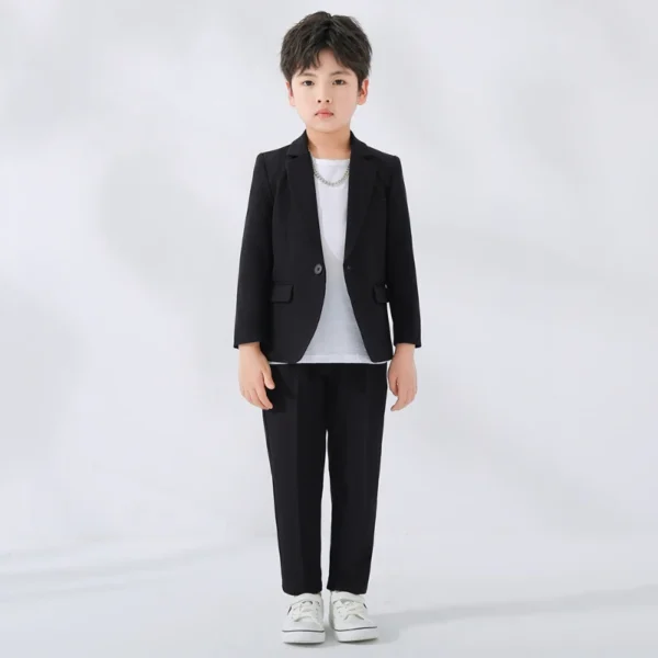 Kids Solid Blazer Jacket Pants Suits Boys Tuxedo Formal Dress Clothes Sets Children Fashion British Costume Teenage Leisure Suit 2