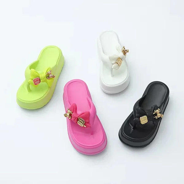 Women Flat Bow Flip Flops Women 2023 New Summer Platform Flops Female Thick Sole Mules Outdoor Fashion Casual Comfortable Slides 2