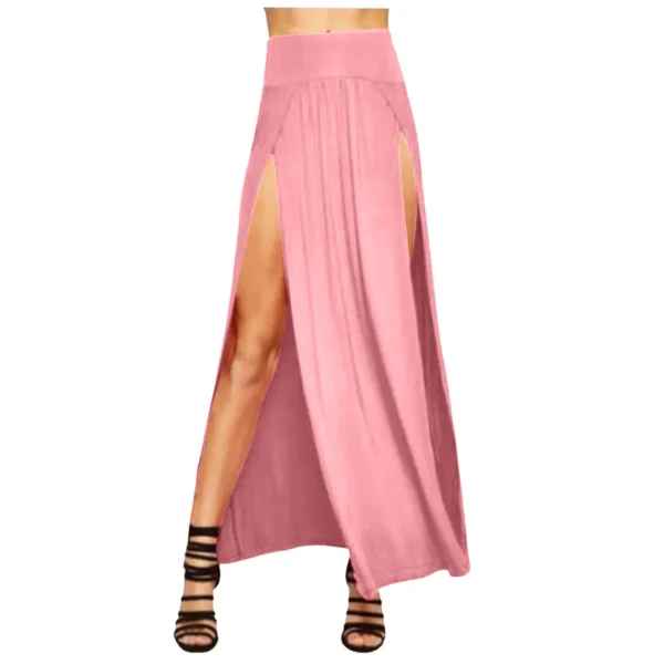 Skirts for Women Womens Double Split Maxi Long Skirt Ladies Plain Basic Two Side Slit 4 22 Short Leather Skirt 5