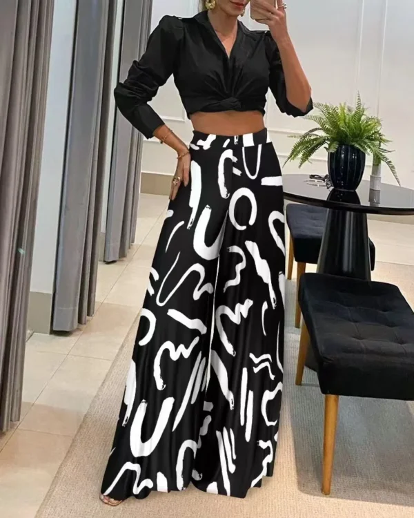 Women's Fashionable Printed Loose Pants, Elegant Wide Leg And Elastic Waist Clothing, Novel Autumn 2023 Pantalones De Mujer 3