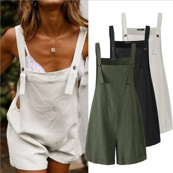 Women Jumpsuit Loose Style Overalls Boho Solid Color Square Collar Playsuits Sleeveless Rompers Summer Casual Clothes 1