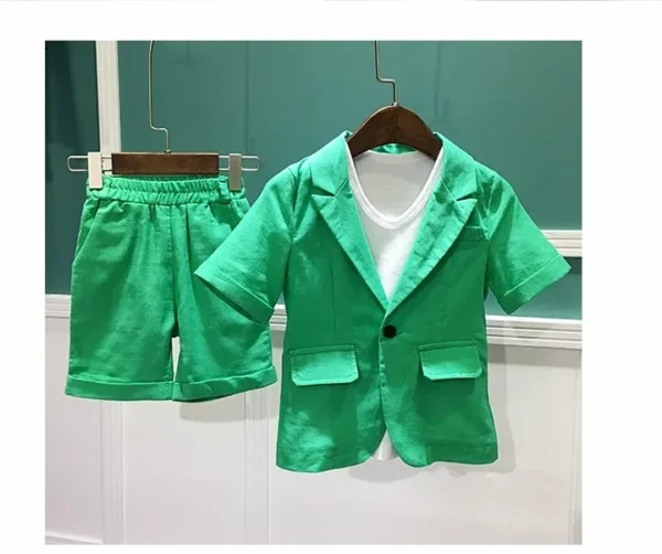 2021 Boys Formal Suits Summer Short Sleeve Blazer+Shorts  2pcs Children Kids Wedding Clothing Sets Prom Performance Costumes 5